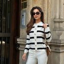 Pariaura cardigan de manga larga elegante con botones delanteros y estampado de rayas para mujer