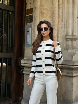 Pariaura cardigan de manga larga elegante con botones delanteros y estampado de rayas para mujer