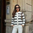Pariaura cardigan de manga larga elegante con botones delanteros y estampado de rayas para mujer