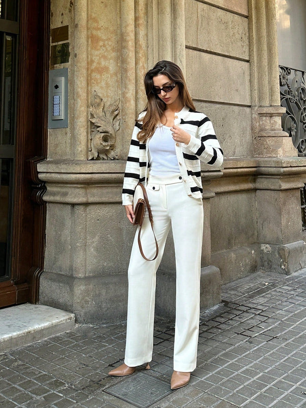 Pariaura cardigan de manga larga elegante con botones delanteros y estampado de rayas para mujer