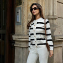 Pariaura cardigan de manga larga elegante con botones delanteros y estampado de rayas para mujer