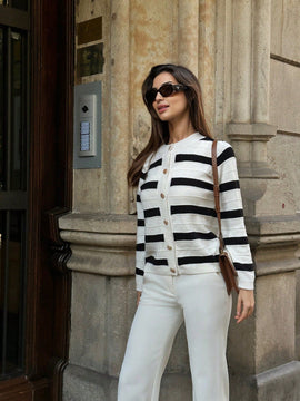 Pariaura cardigan de manga larga elegante con botones delanteros y estampado de rayas para mujer