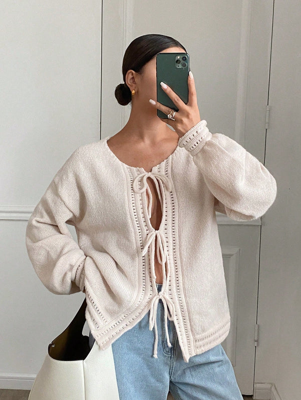 Frenchy cardigan informal de estilo bohemio de unicolor y manga larga para mujer