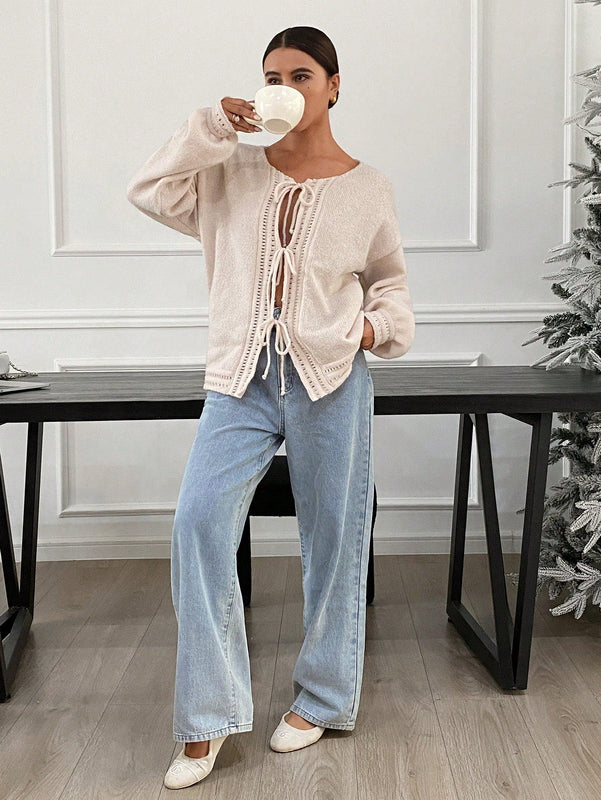 Frenchy cardigan informal de estilo bohemio de unicolor y manga larga para mujer