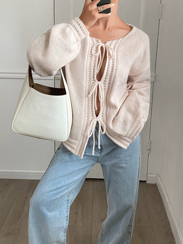 Frenchy cardigan informal de estilo bohemio de unicolor y manga larga para mujer