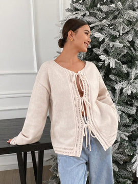 Frenchy cardigan informal de estilo bohemio de unicolor y manga larga para mujer