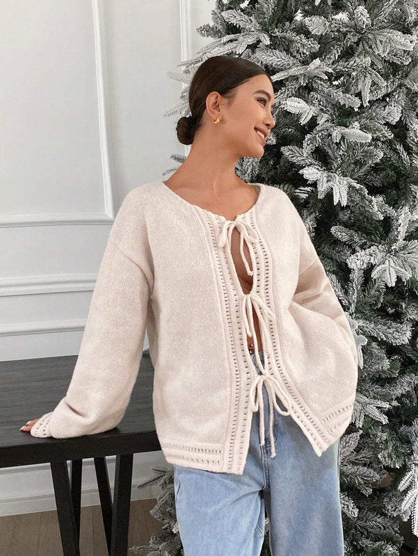 Frenchy cardigan informal de estilo bohemio de unicolor y manga larga para mujer