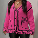 Slayr cardigan de punto con bloque de color y letras de estilo minimalista y casual