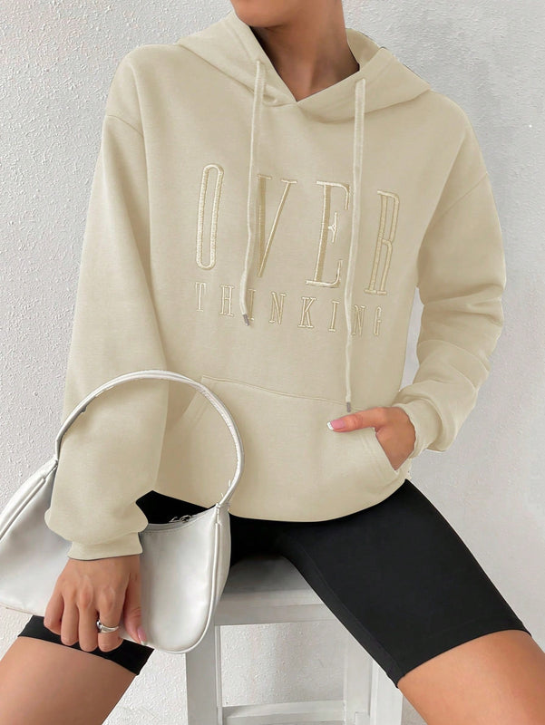 Moosta sudadera holgada de manga larga con capucha, estampado de "women over thinking", estilo casual, para otono/invierno