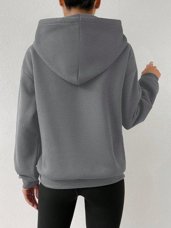 Moosta sudadera con capucha de manga larga para mujer con bordado de letras y bolsillo, para uso casual diario