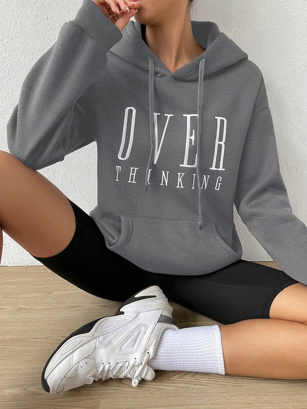 Moosta sudadera con capucha de manga larga para mujer con bordado de letras y bolsillo, para uso casual diario