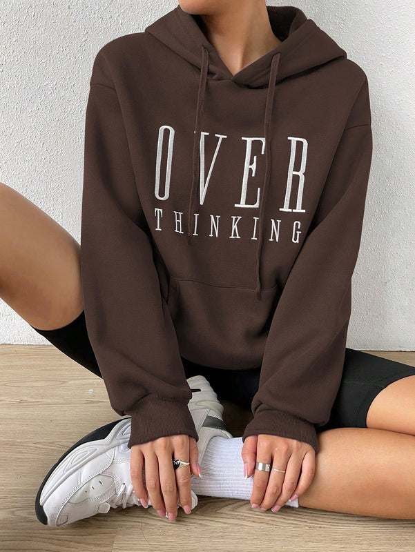 Moosta sudadera con capucha de manga larga para mujer con bordado de letras y bolsillo, para uso casual diario