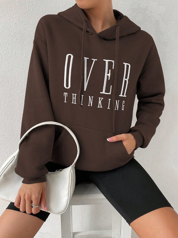 Moosta sudadera con capucha de manga larga para mujer con bordado de letras y bolsillo, para uso casual diario