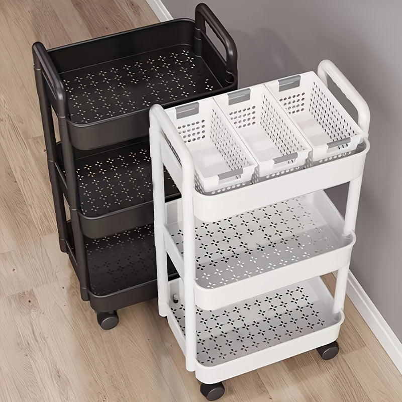 Carrito de Almacenamiento con Ruedas de 3 Niveles - Organizador de Plástico Blanco y Negro Versátil para Cocina, Baño, Dormitorio - No Requiere Montaje, Regalo Perfecto de Navidad, Organizadores y Almacenamiento para Baño