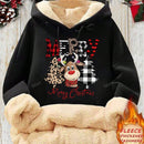 Sudadera con capucha de manga larga con bolsillo y forro polar, estampado grafico con reno de navidad, calida para otono/invierno para mujer