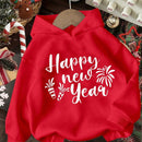Ezwear sudadera con capucha de ajuste holgado y gruesa con estampado minimalista "feliz ano nuevo" de color rojo casual para mujer