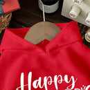 Ezwear sudadera con capucha de ajuste holgado y gruesa con estampado minimalista "feliz ano nuevo" de color rojo casual para mujer