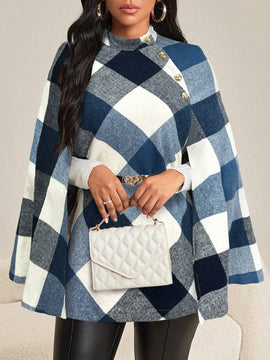 Lady abrigo de mujer de manga larga con cuello alto, botones dorados, estilo elegante para ocasiones casuales, de fiesta, boda, de oficina, en otono e invierno, en colores negro, blanco y gris, talla grande, nuevo.