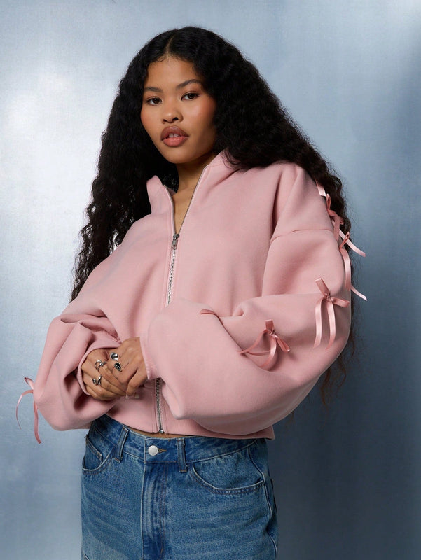 Sumwon women sudadera con capucha corta con cremallera y detalles de mono