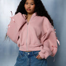 Sumwon women sudadera con capucha corta con cremallera y detalles de mono