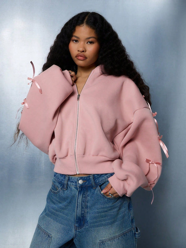 Sumwon women sudadera con capucha corta con cremallera y detalles de mono