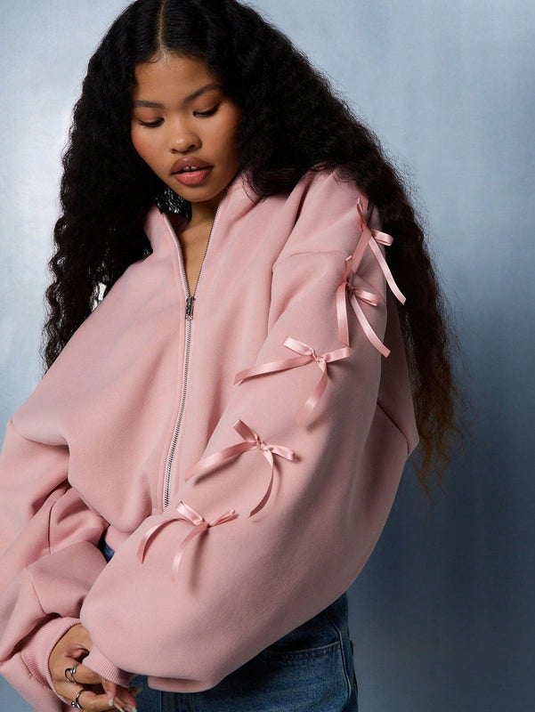 Sumwon women sudadera con capucha corta con cremallera y detalles de mono