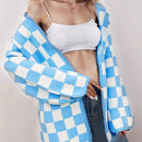 Cardigan de manga larga con estampado de cuadros, cardigan de punto de manga larga con bloqueo de color y estampado de cuadros para mujer