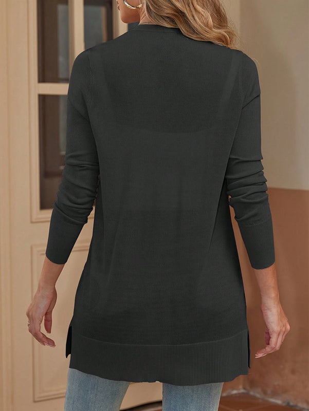 Sueter tipo kimono informal de manga larga transparente con abertura frontal para mujer