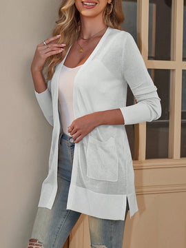 Sueter tipo kimono informal de manga larga transparente con abertura frontal para mujer