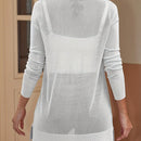 Sueter tipo kimono informal de manga larga transparente con abertura frontal para mujer