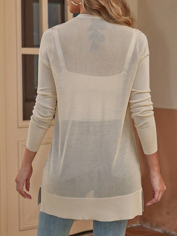 Sueter tipo kimono informal de manga larga transparente con abertura frontal para mujer