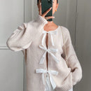 Frenchy cardigan holgado casual de mujer con lazo de cinta y mangas de murcielago