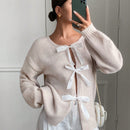 Frenchy cardigan holgado casual de mujer con lazo de cinta y mangas de murcielago