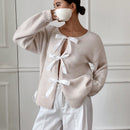 Frenchy cardigan holgado casual de mujer con lazo de cinta y mangas de murcielago