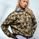 Muchic sudadera con capucha con estampado de leopardo minimalista informal, impreso en toda la prenda, otono invierno