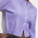 Maija chaqueta corta de punto de manga abullonada de unicolor casual para mujer, otono