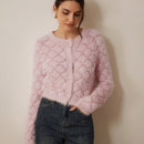Prive elegante cardigan de punto con cuello en v, estampado de argyle de strass y apariencia de piel de vison sintetica para mujeres
