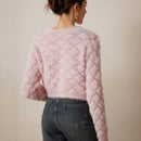 Prive elegante cardigan de punto con cuello en v, estampado de argyle de strass y apariencia de piel de vison sintetica para mujeres