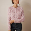 Prive elegante cardigan de punto con cuello en v, estampado de argyle de strass y apariencia de piel de vison sintetica para mujeres