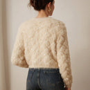 Prive elegante cardigan de punto con cuello en v, estampado de argyle de strass y apariencia de piel de vison sintetica para mujeres