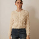 Prive elegante cardigan de punto con cuello en v, estampado de argyle de strass y apariencia de piel de vison sintetica para mujeres
