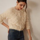 Prive elegante cardigan de punto con cuello en v, estampado de argyle de strass y apariencia de piel de vison sintetica para mujeres