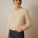 Prive elegante cardigan de punto con cuello en v, estampado de argyle de strass y apariencia de piel de vison sintetica para mujeres