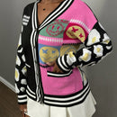 Slayr cardigan de punto con bloque de color y letras de estilo minimalista y casual