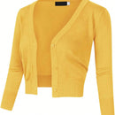 Yesfashion sueter tipo cardigan informal de punto con mangas 3/4 y corte tipo bolero abierto al frente para mujer
