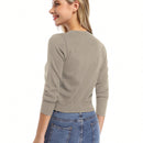 Yesfashion sueter tipo cardigan informal de punto con mangas 3/4 y corte tipo bolero abierto al frente para mujer