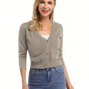 Yesfashion sueter tipo cardigan informal de punto con mangas 3/4 y corte tipo bolero abierto al frente para mujer
