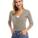 Yesfashion sueter tipo cardigan informal de punto con mangas 3/4 y corte tipo bolero abierto al frente para mujer
