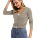 Yesfashion sueter tipo cardigan informal de punto con mangas 3/4 y corte tipo bolero abierto al frente para mujer