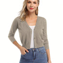 Yesfashion sueter tipo cardigan informal de punto con mangas 3/4 y corte tipo bolero abierto al frente para mujer
